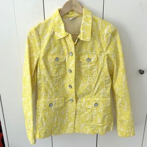 Cabi Field Jacket Spring Daisy Lemon Yellow Print Size Small #5160 Womens